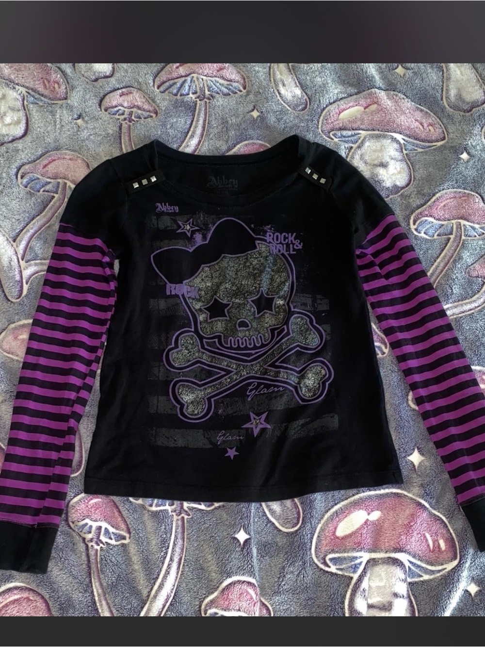 Abbey Dawn Black Top with Purple Striped Sleeves